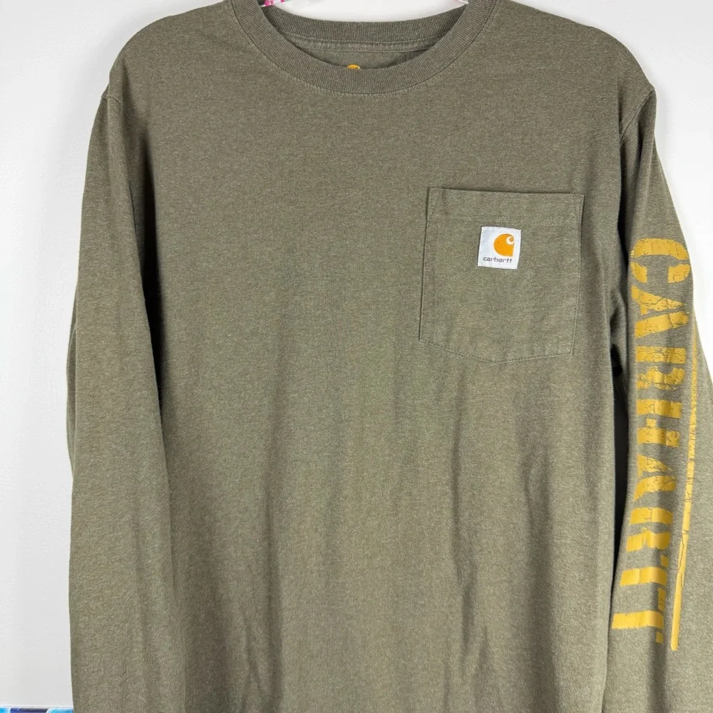 Carhartt Shirt Mens Small Green Long Sleeve Workwear Spell Out Logo Gorpcore